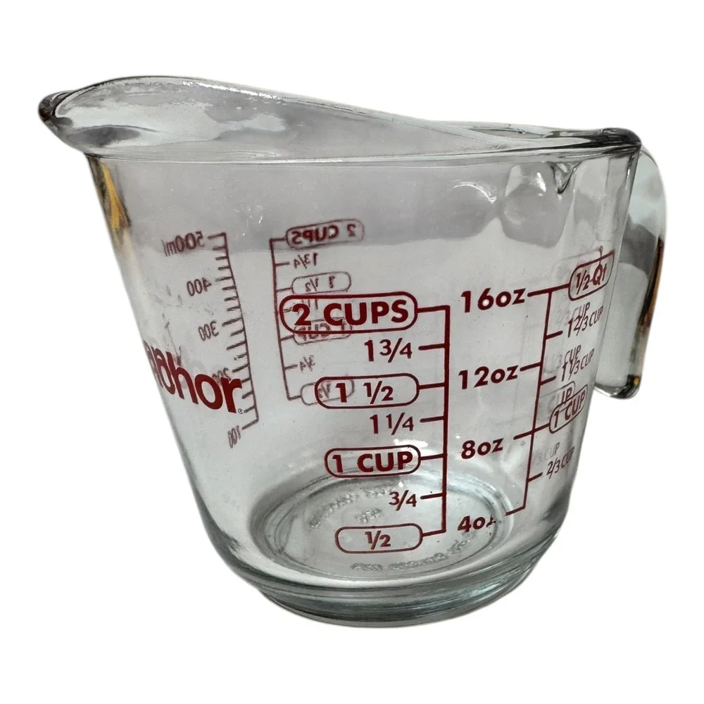 Anchor Hocking Glass Measuring Cup 2 Cup 16 oz 500ml Red Markings 1/2‎ Quart